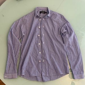 Topman Small Blue White Striped Button Down Long Sleeve